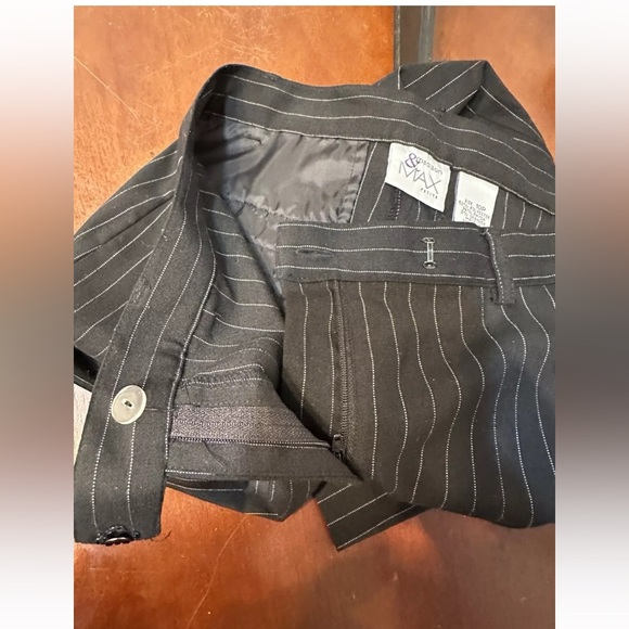 Wool Mark Sag Harbor Black Wool Pinstripe Lined Belted Blazer Jacket Size 8 - Picture 13 of 14